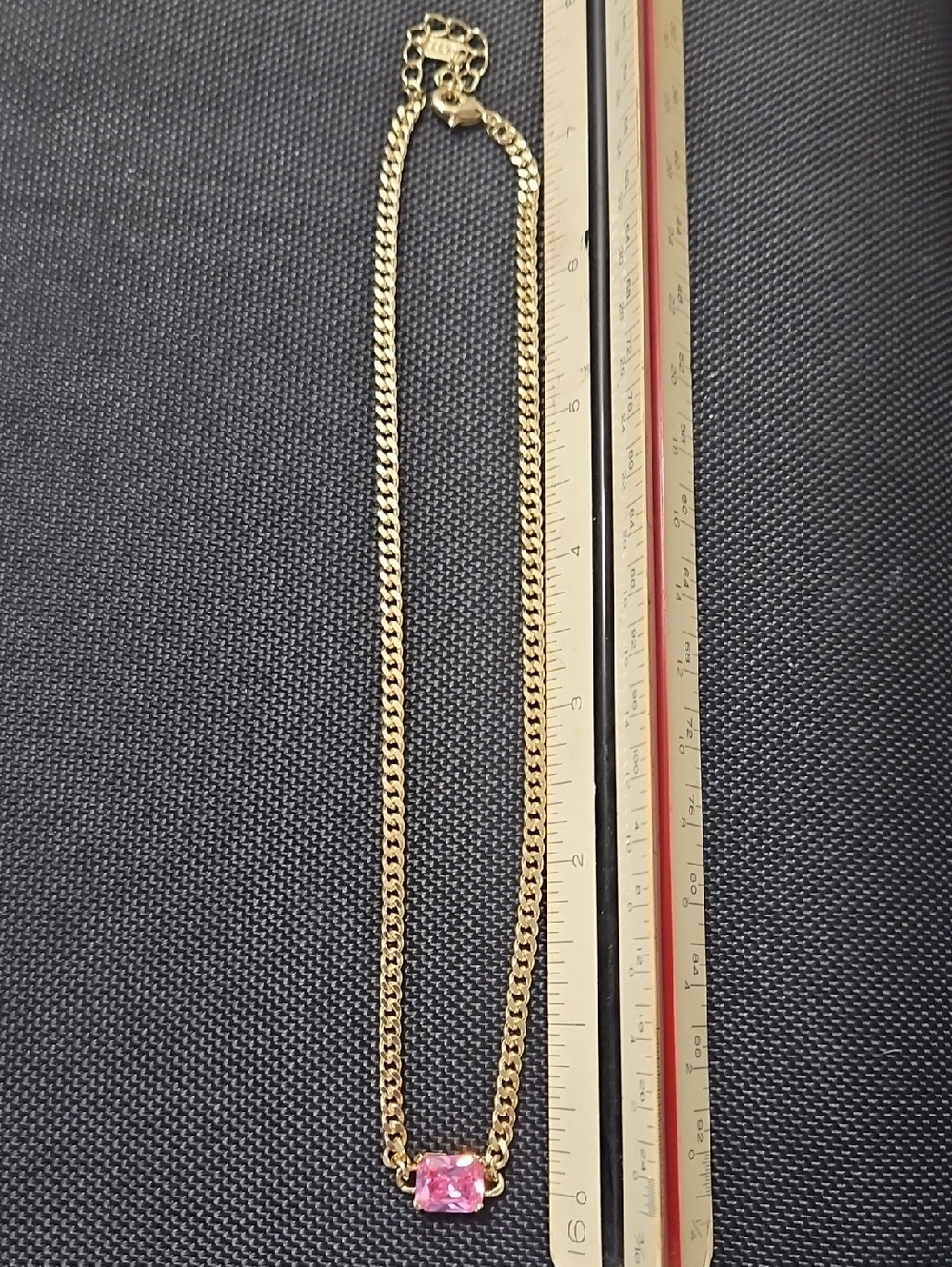 14-16" Gold Plated Chain Necklace with Pink Cushion-Cut Pendant